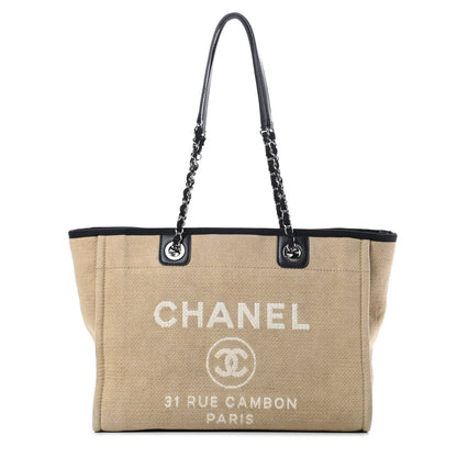 Chanel Canvas Small Deauville Tote Beige Black 1 of 15