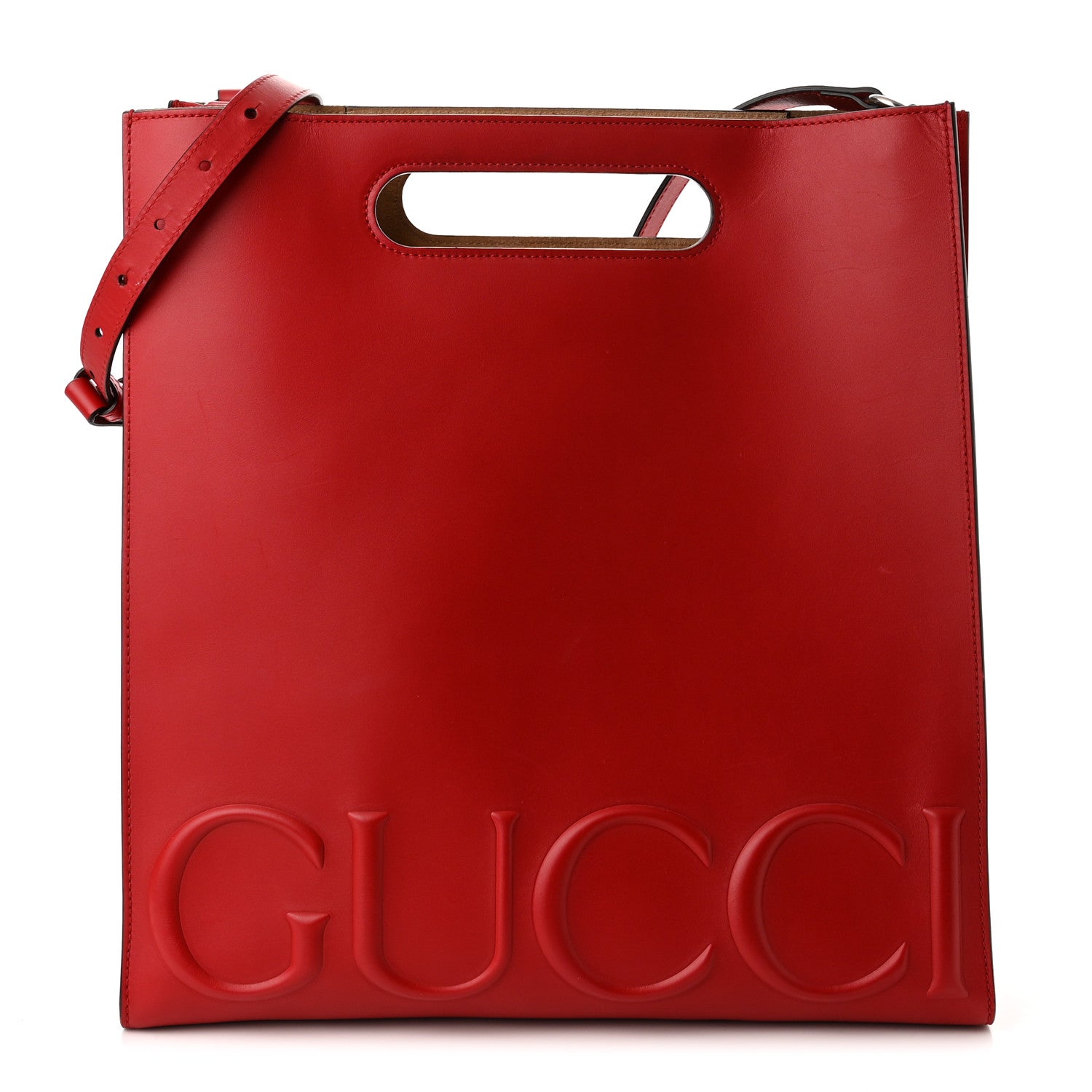 Gucci Calfskin Embossed Medium XL Tote Red 1 of 9