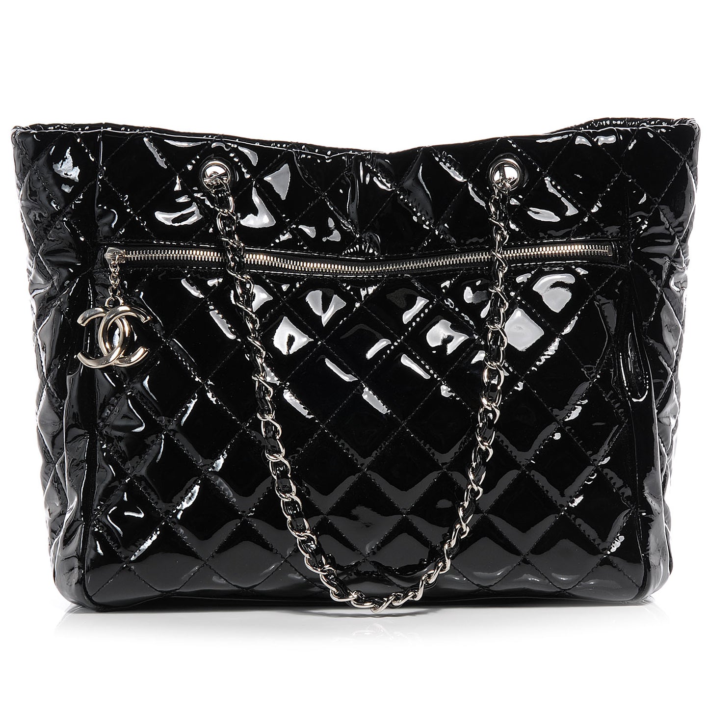 Patent Quilted Chic and Glitter Large Tote Black
