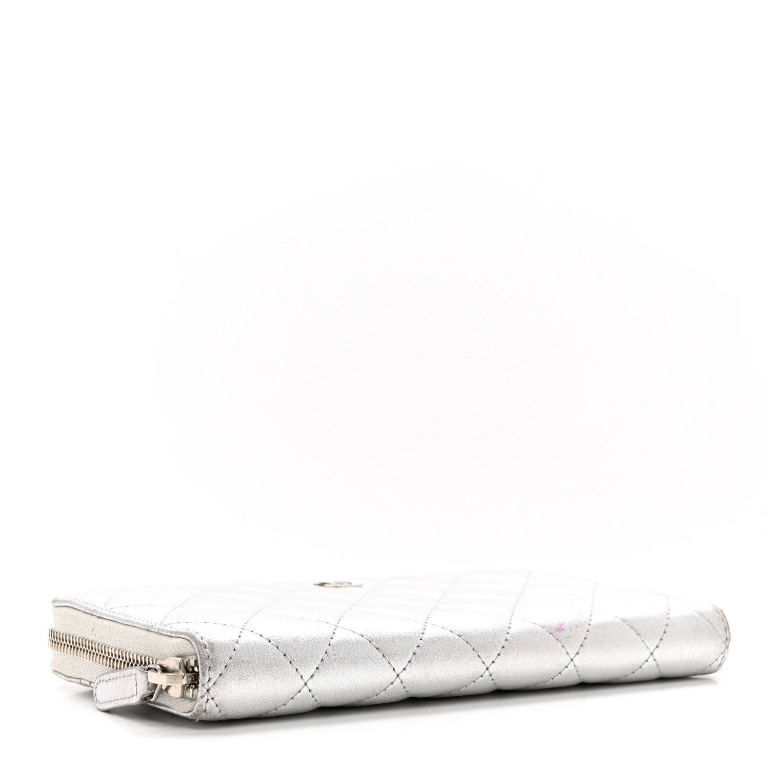 Chanel Metallic Lambskin Quilted Large Gusset Zip Around Wallet Silver 4 of 10