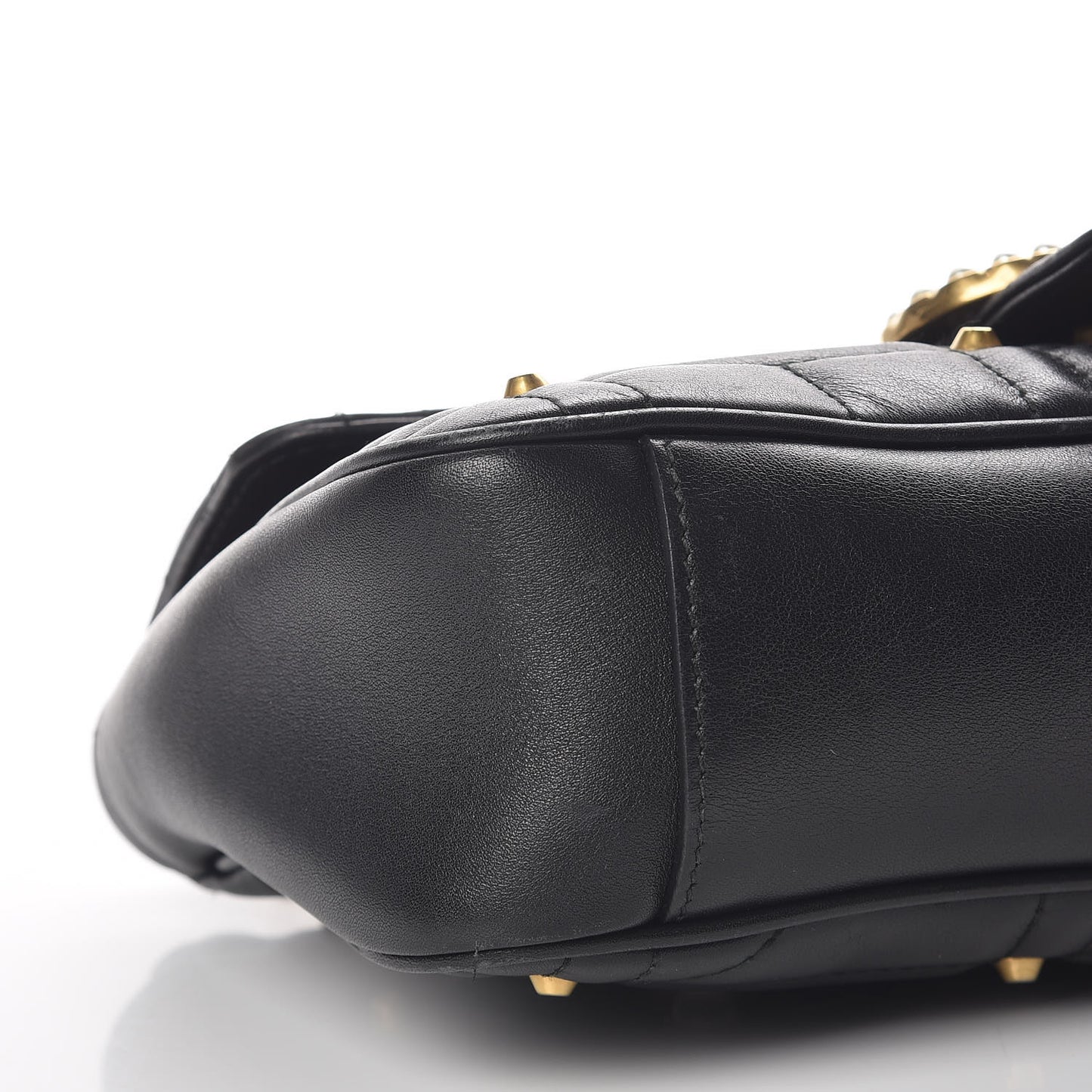 Calfskin Matelasse Studded Small Pearly GG Marmont Shoulder Bag Black