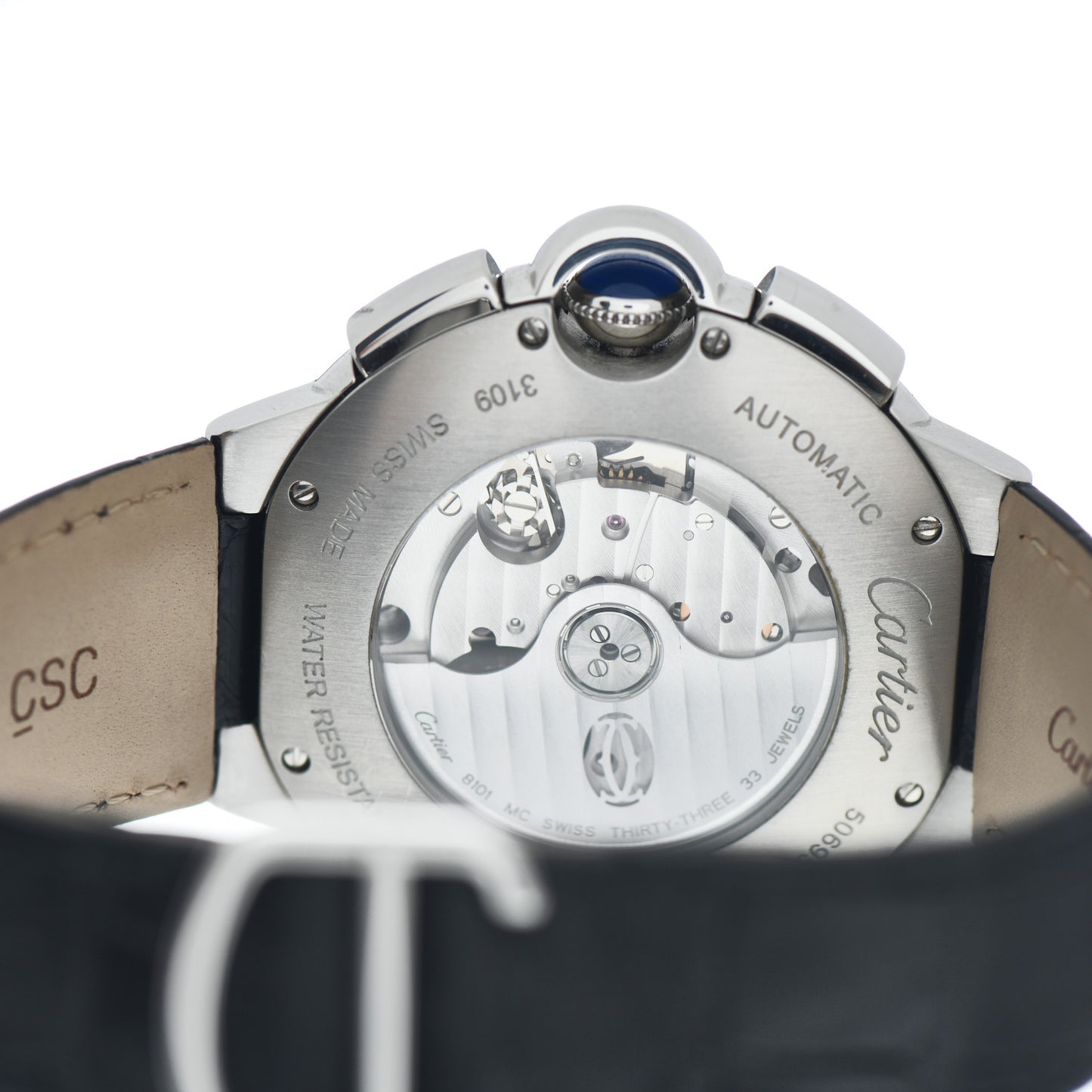 Stainless Steel Alligator 44mm Ballon Bleu De Cartier Chronograph Automatic Watch