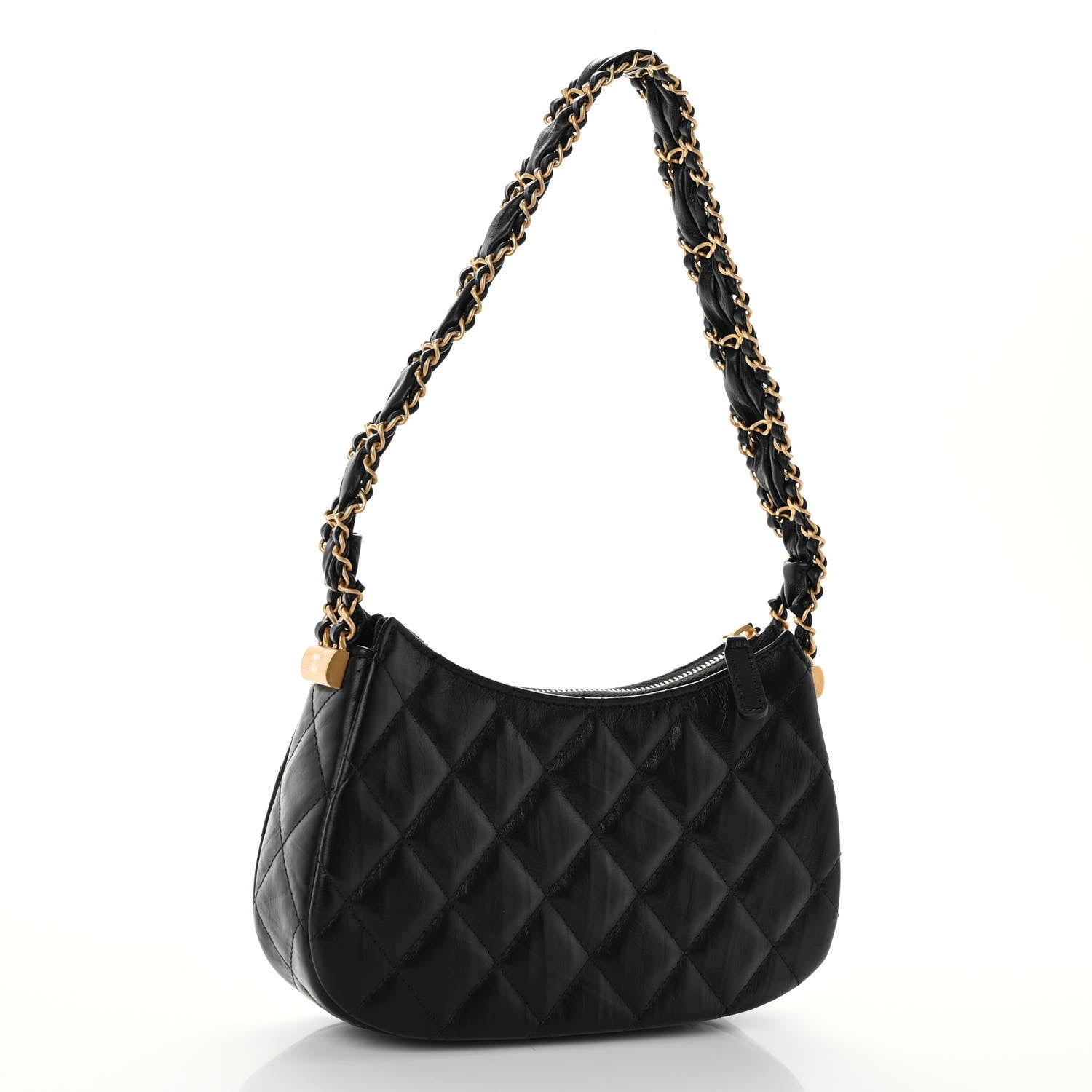 Chanel Crumpled Calfskin Quilted Braided CC Small Hobo Black 3 of 9