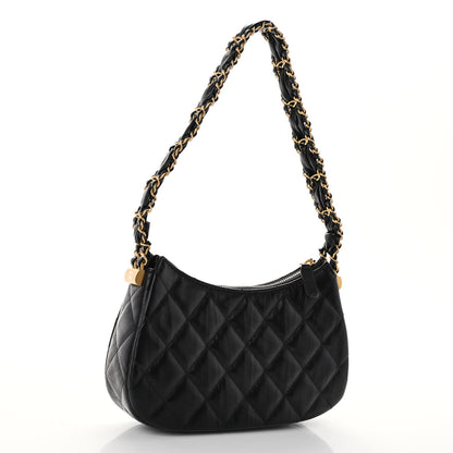 Chanel Crumpled Calfskin Quilted Braided CC Small Hobo Black 3 of 9