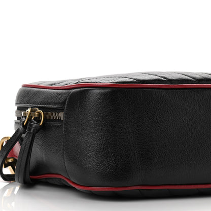 Gucci Vintage Effect Calfskin Matelasse Diagonal Small Torchon GG Marmont Bamboo Top Handle Shoulder Bag Black Romantic Cherry 9 of 10