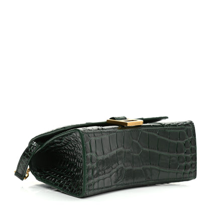 Balenciaga Shiny Calfskin Crocodile Embossed Hourglass Top Handle Bag XS Forest Green 4 of 14