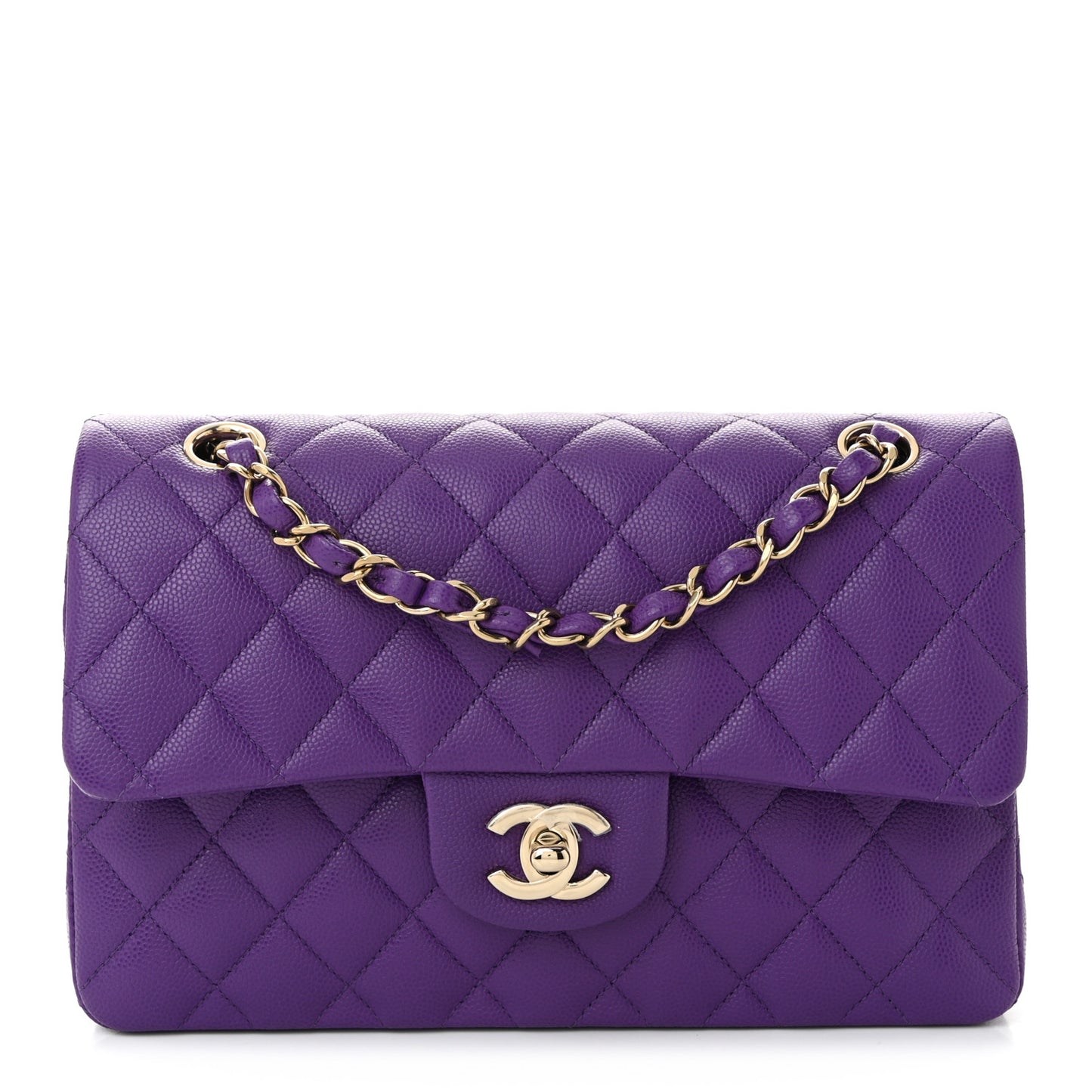 Caviar Quilted Small Double Flap Dark Purple
