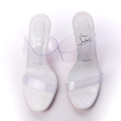 Christian Louboutin Patent PVC Just Nothing 85 Slide Sandals 36.5 White 6 of 9
