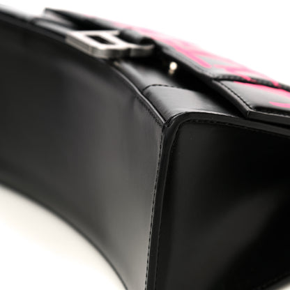Balenciaga Shiny Box Calfskin Graffiti Logo Small Hourglass Top Handle Bag Black Pink 13 of 17