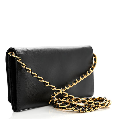 Prada Saffiano Metal Oro Chain Wallet Black 3 of 10