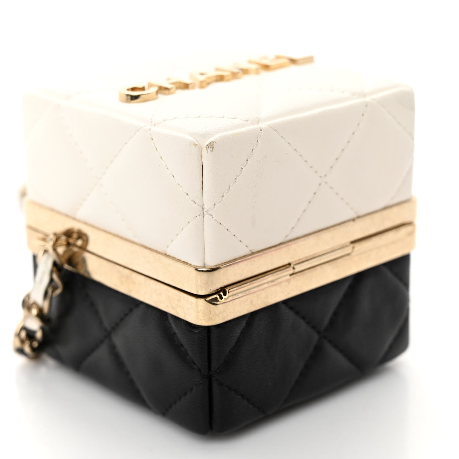 Chanel Lambskin Quilted Clutch With Chain Black White 9 of 10