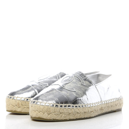 Chanel Laminated Goatskin CC Espadrilles 35 Silver 3 of 10