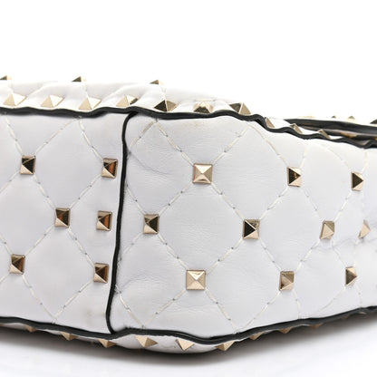 Valentino Garavani Lambskin VLTN Print Medium Rockstud Spike Shoulder Bag Optic White Black 9 of 10