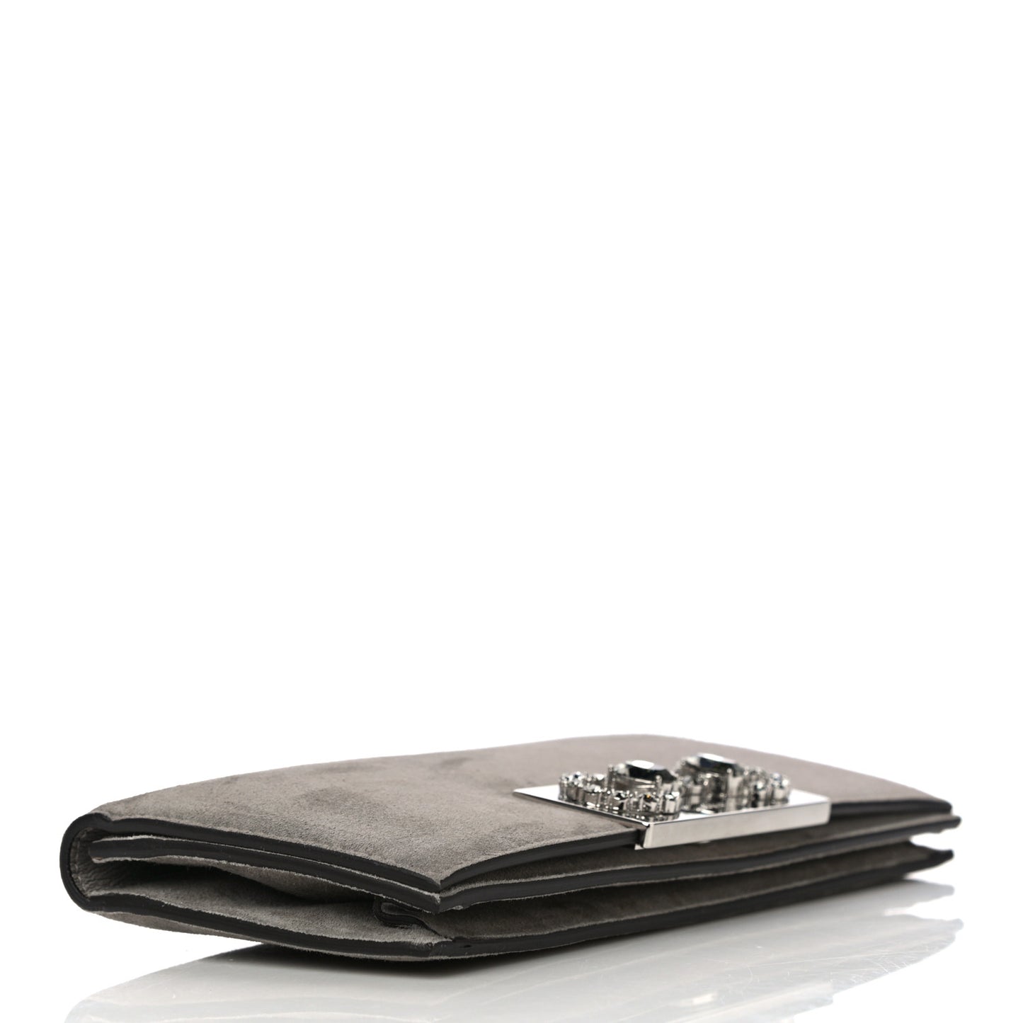 Suede Crystal Horsebit Clutch Grey