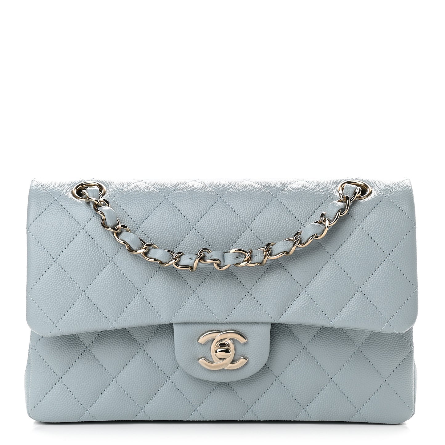 Caviar Quilted Small Double Flap Light Blue