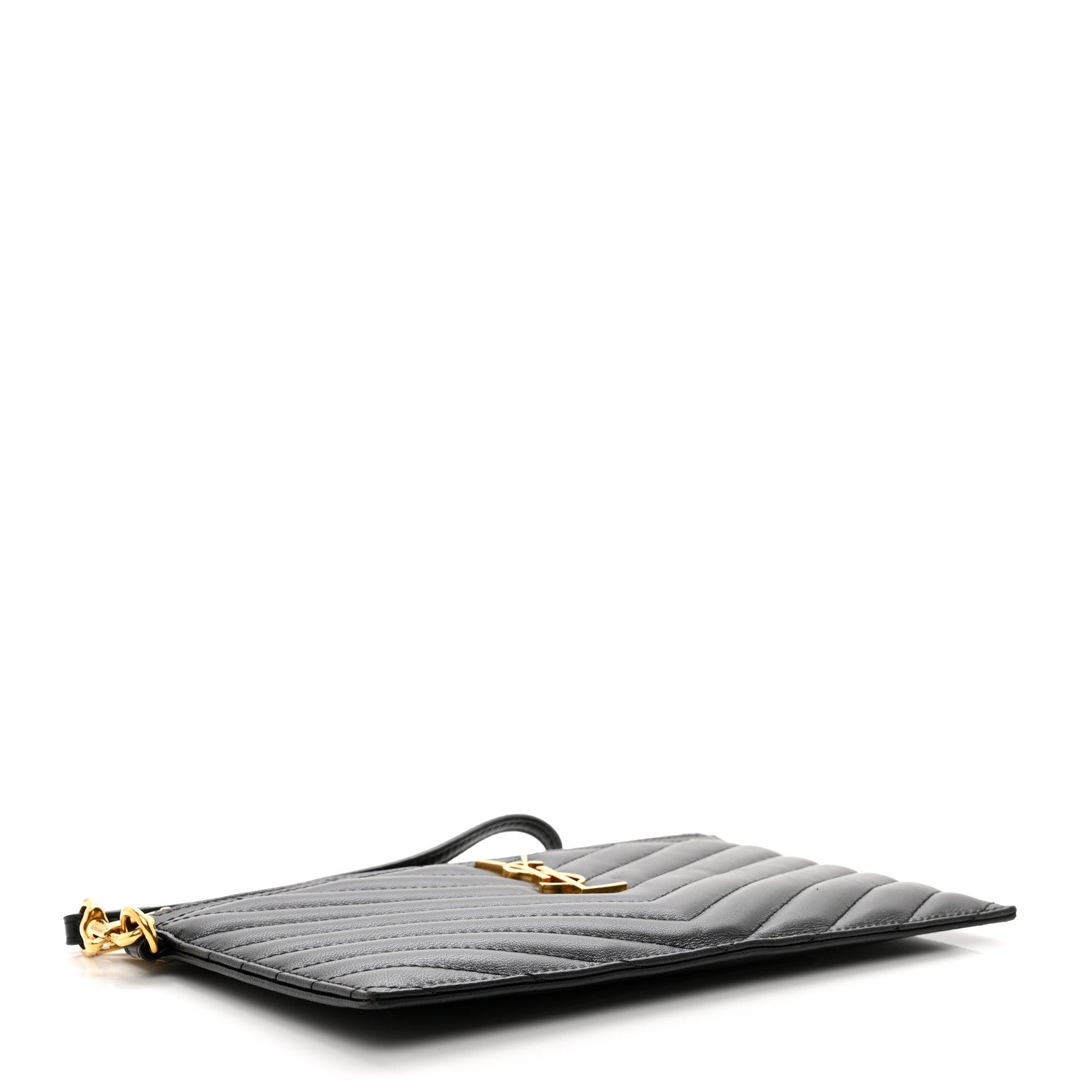 Saint Laurent Lambskin Chevron Monogram Large Bill Pouch Black 4 of 9