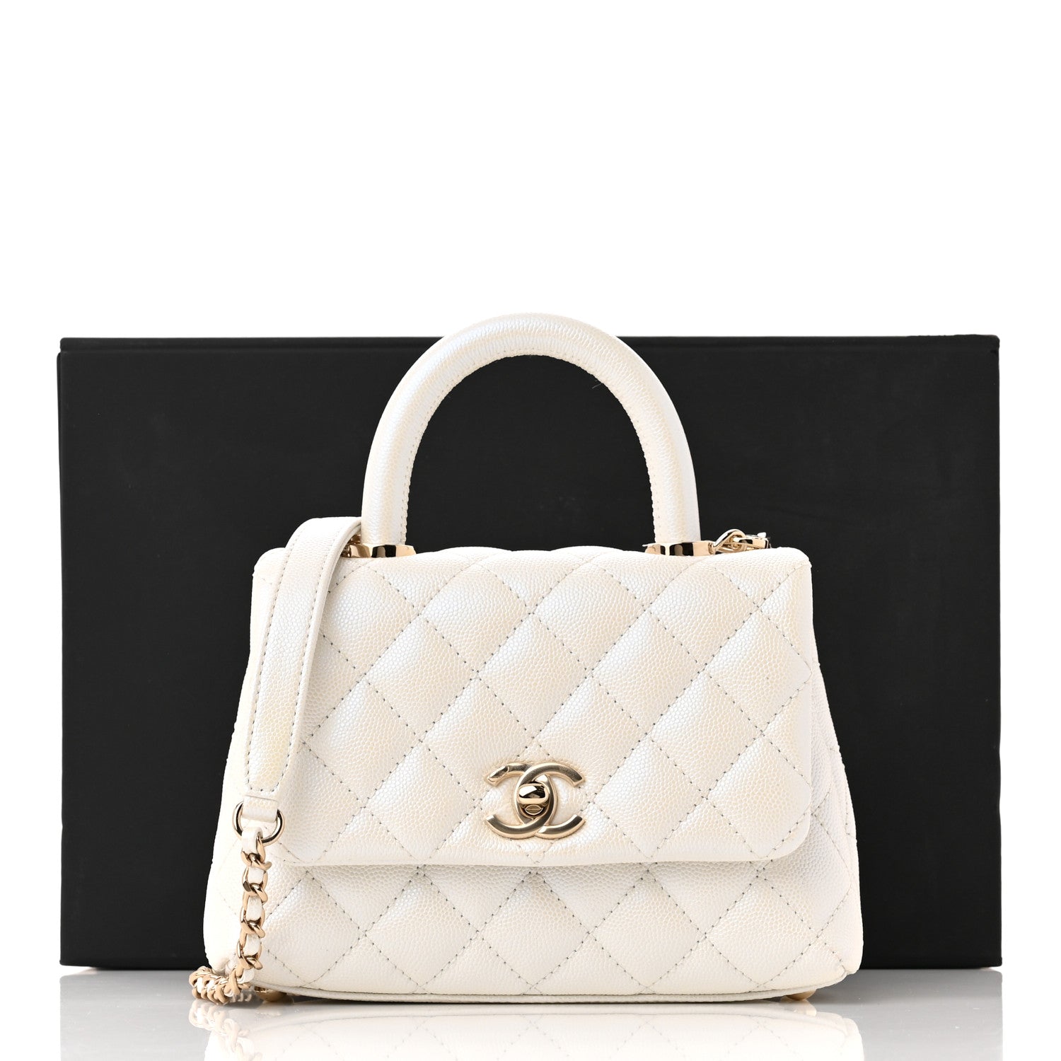 Chanel Iridescent Caviar Quilted Extra Mini Coco Handle Flap White 11 of 11