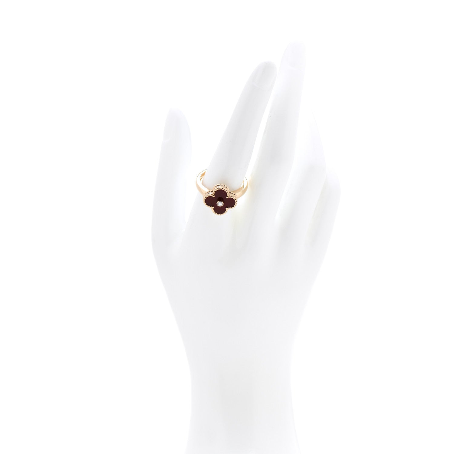Van Cleef & Arpels 18K Yellow Gold Diamond Carnelian Vintage Alhambra Ring 59 8.75 2 of 5