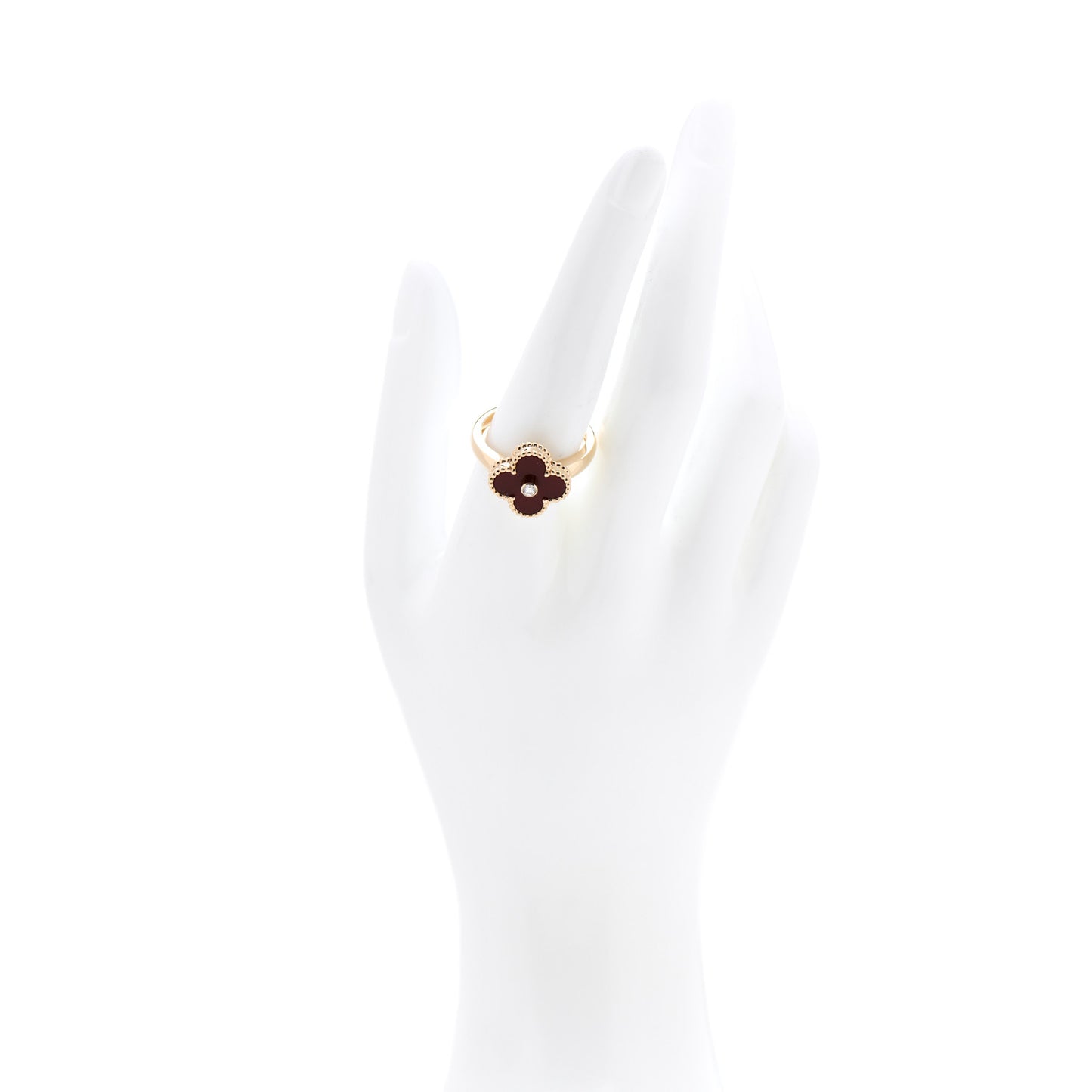 18K Yellow Gold Diamond Carnelian Vintage Alhambra Ring 59 8.75