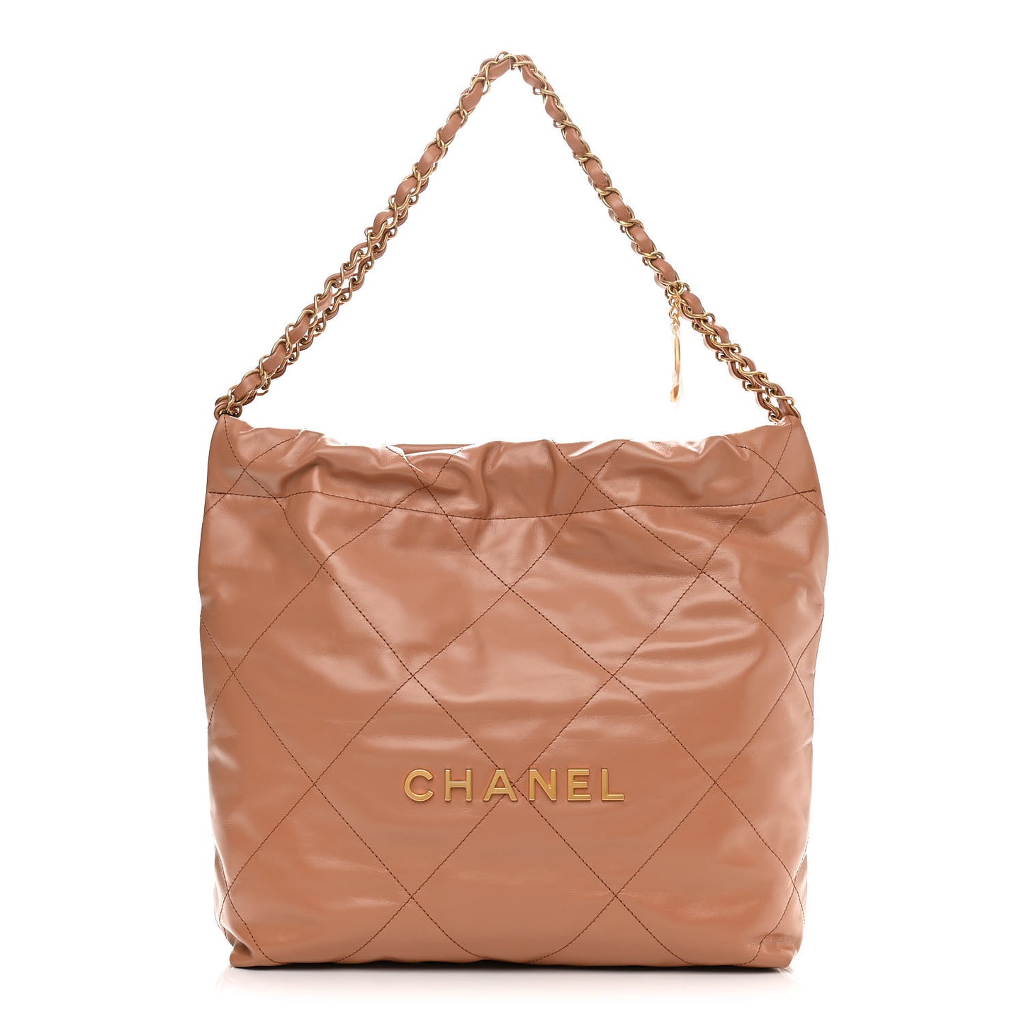 Shiny Calfskin Quilted Small Chanel 22 Camel