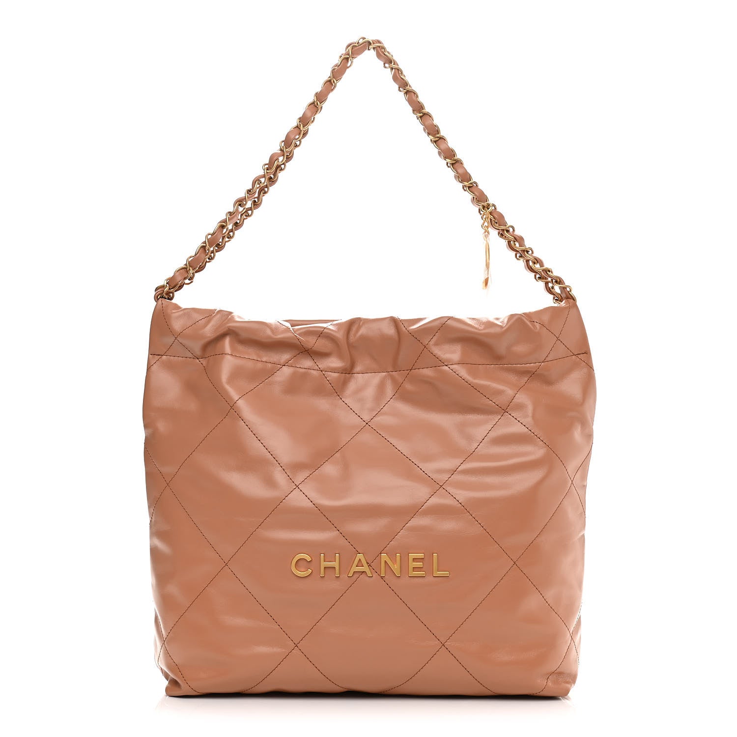 Chanel Shiny Calfskin Quilted Small Chanel 22 Camel 4 of 12