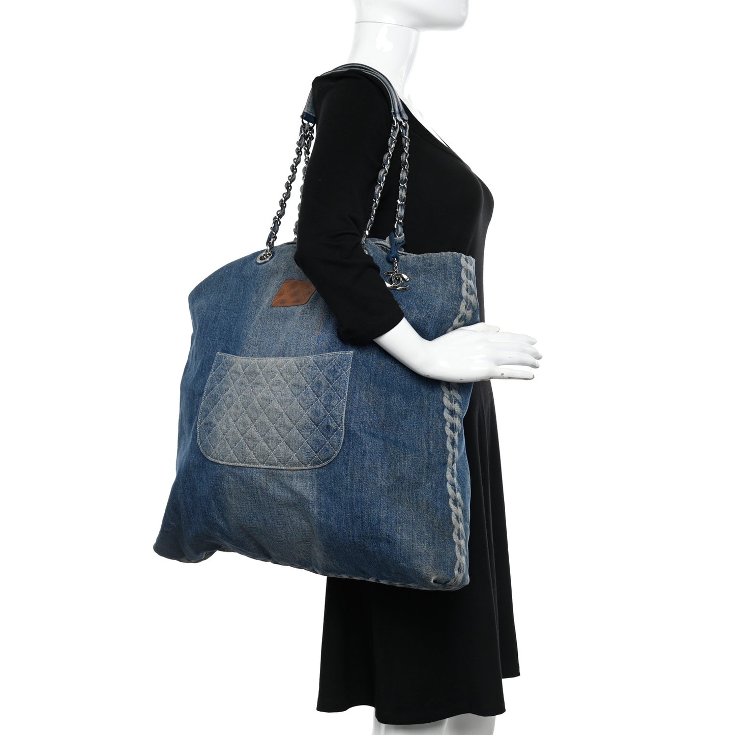 Denim Printed Shopping Bag Blue