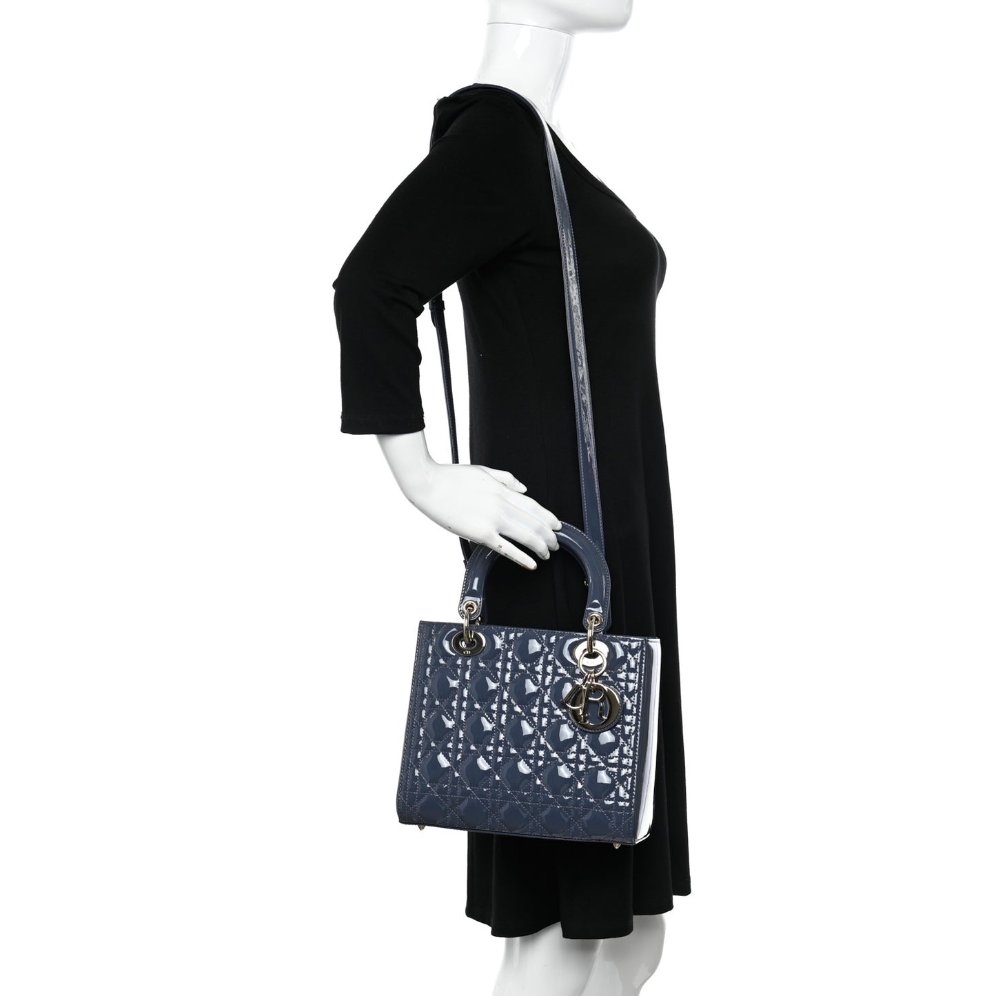 CHRISTIAN DIOR Patent Cannage Medium Lady Dior Cloud Blue