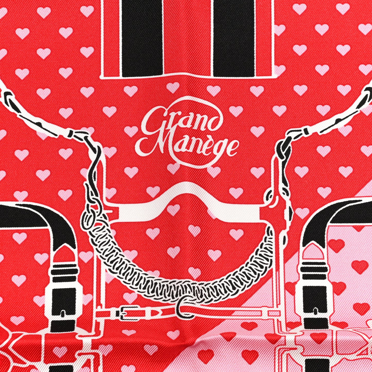 Silk Grand Manege Cut Bandana Love Scarf 70 Rouge Rose Black
