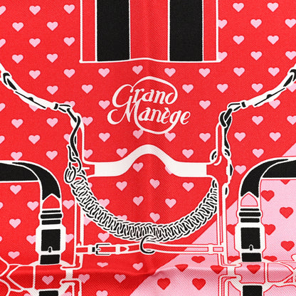 Hermes Silk Grand Manege Cut Bandana Love Scarf 70 Rouge Rose Black 5 of 6