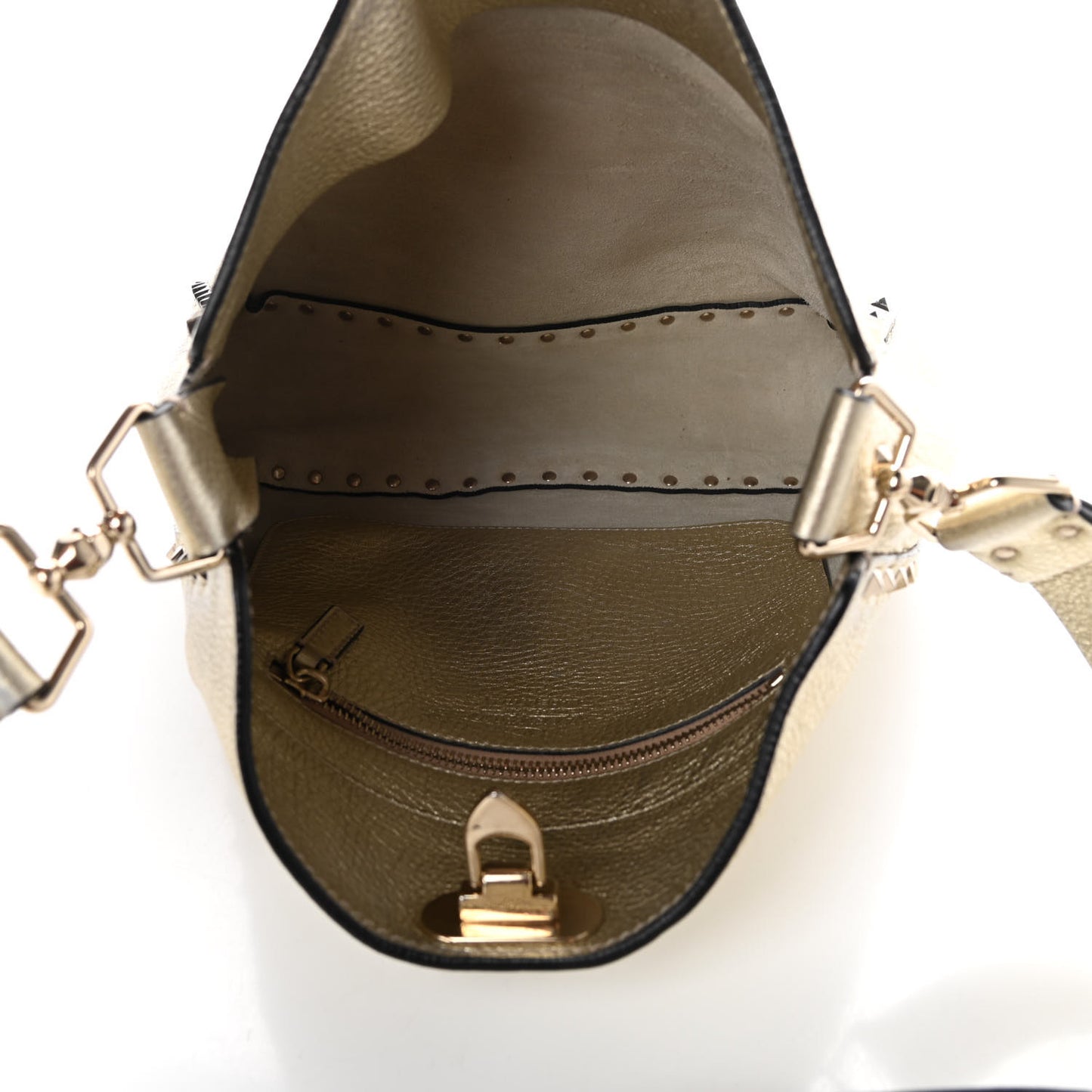 Metallic Pebbled Calfskin Small Rockstud Flip-Lock Messenger Bag Platino