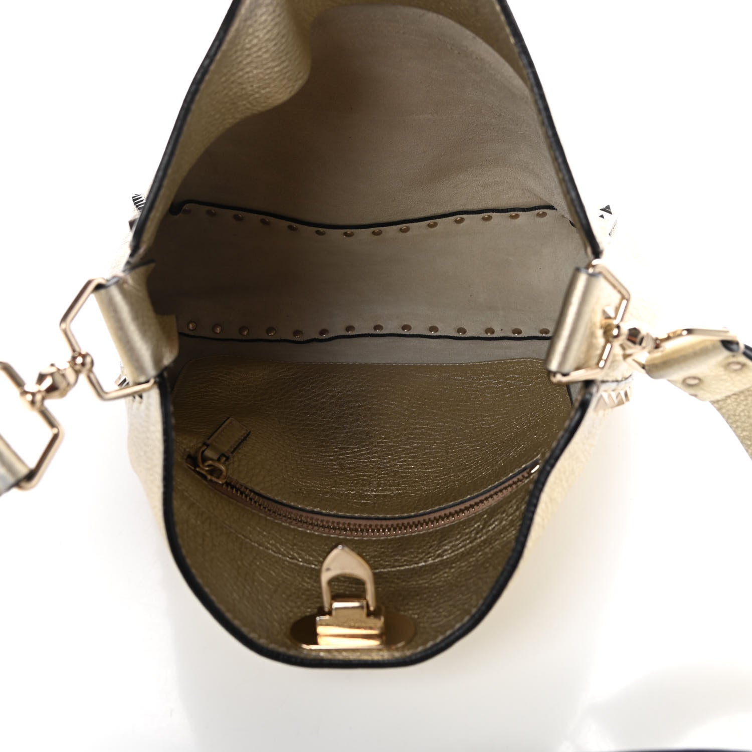 Valentino Garavani Metallic Pebbled Calfskin Small Rockstud Flip-Lock Messenger Bag Platino 5 of 8