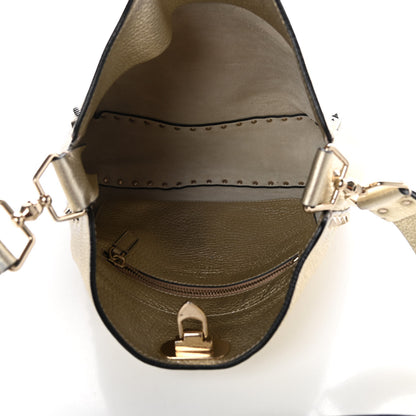 Valentino Garavani Metallic Pebbled Calfskin Small Rockstud Flip-Lock Messenger Bag Platino 5 of 8