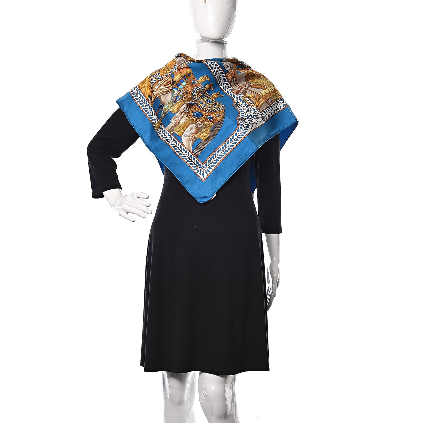 Silk La Danse Du Cheval Scarf 90 Petrole Ivory Vieil Or