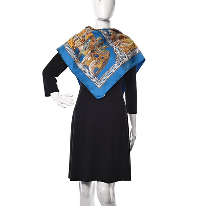 Hermes Silk La Danse Du Cheval Scarf 90 Petrole Ivory Vieil Or 2 of 6