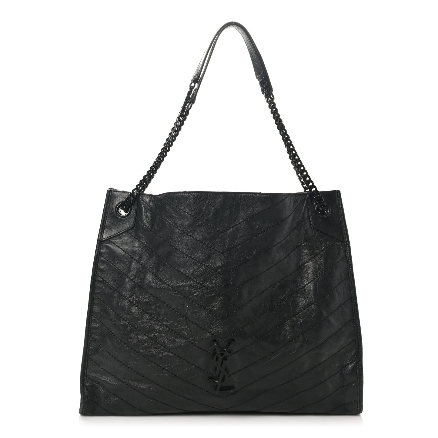 Crinkled Calfskin Matelasse Monogram Large Niki Shopper Tote Black