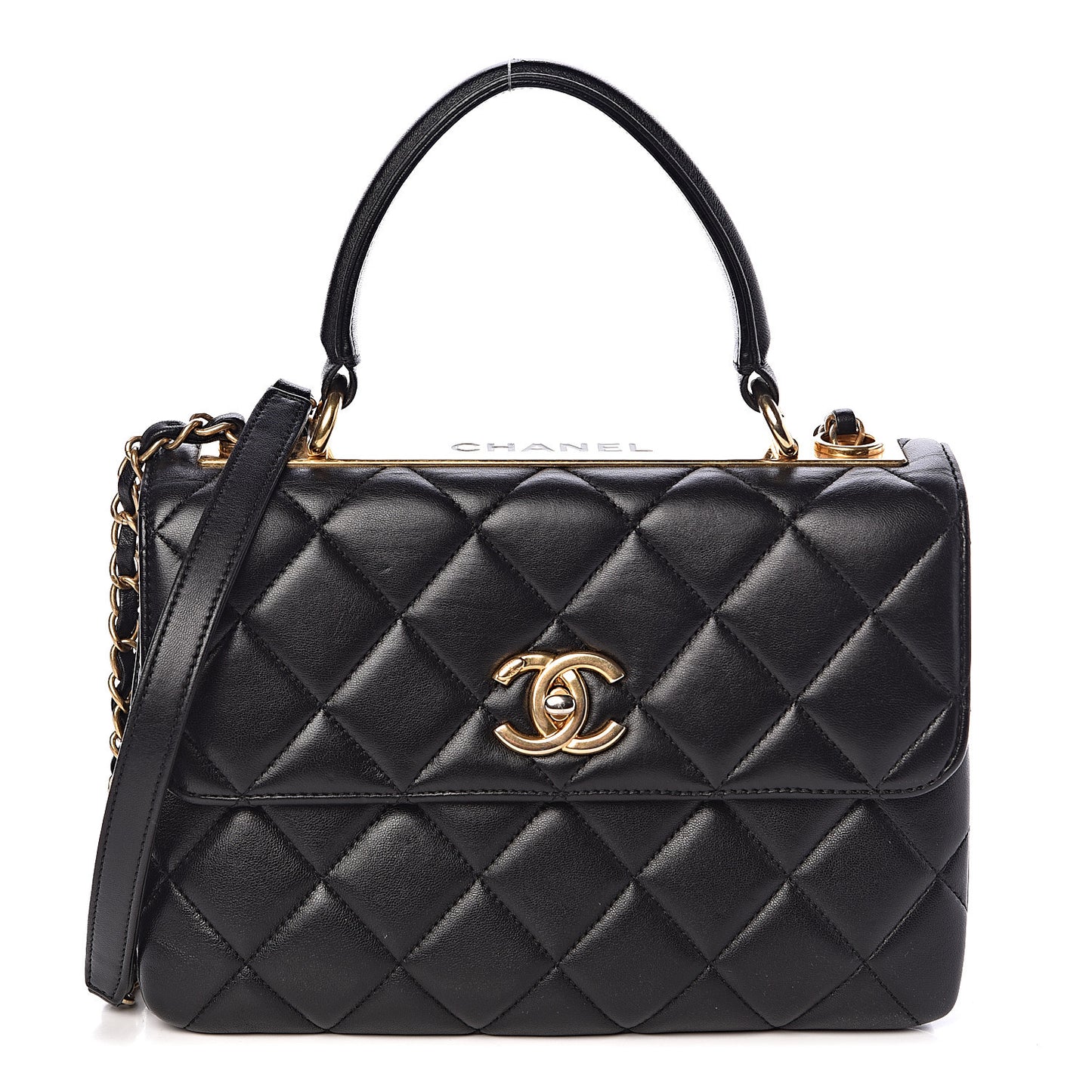 Lambskin Quilted Small Trendy CC Dual Handle Flap Bag Black