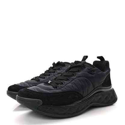 Chanel Nylon Suede Calfskin CC Sneakers 39.5 Black 3 of 9