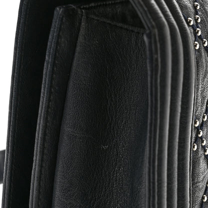 Chanel Crumpled Lambskin New Medium Studded Boy Flap Black 13 of 14