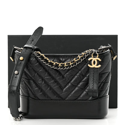 Chanel Aged Calfskin Chevron Quilted Small Gabrielle Hobo Black 13 of 13