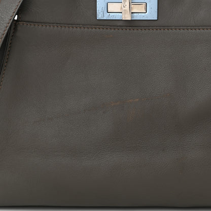 Fendi Vitello Seta Shiny Nappa Medium Peekaboo Iconic Satchel Carbone Grigio Polvere 12 of 12