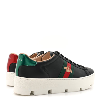 Gucci Calfskin Web Bee Embroidered Womens Ace Platform Sneakers 39 Black 5 of 9