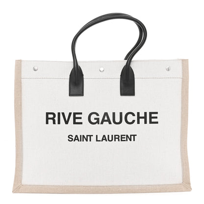 Saint Laurent Linen Calfskin Rive Gauche Tote Optic White 1 of 10
