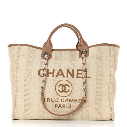 Chanel Mixed Fibers Striped Medium Deauville Tote Beige 1 of 10