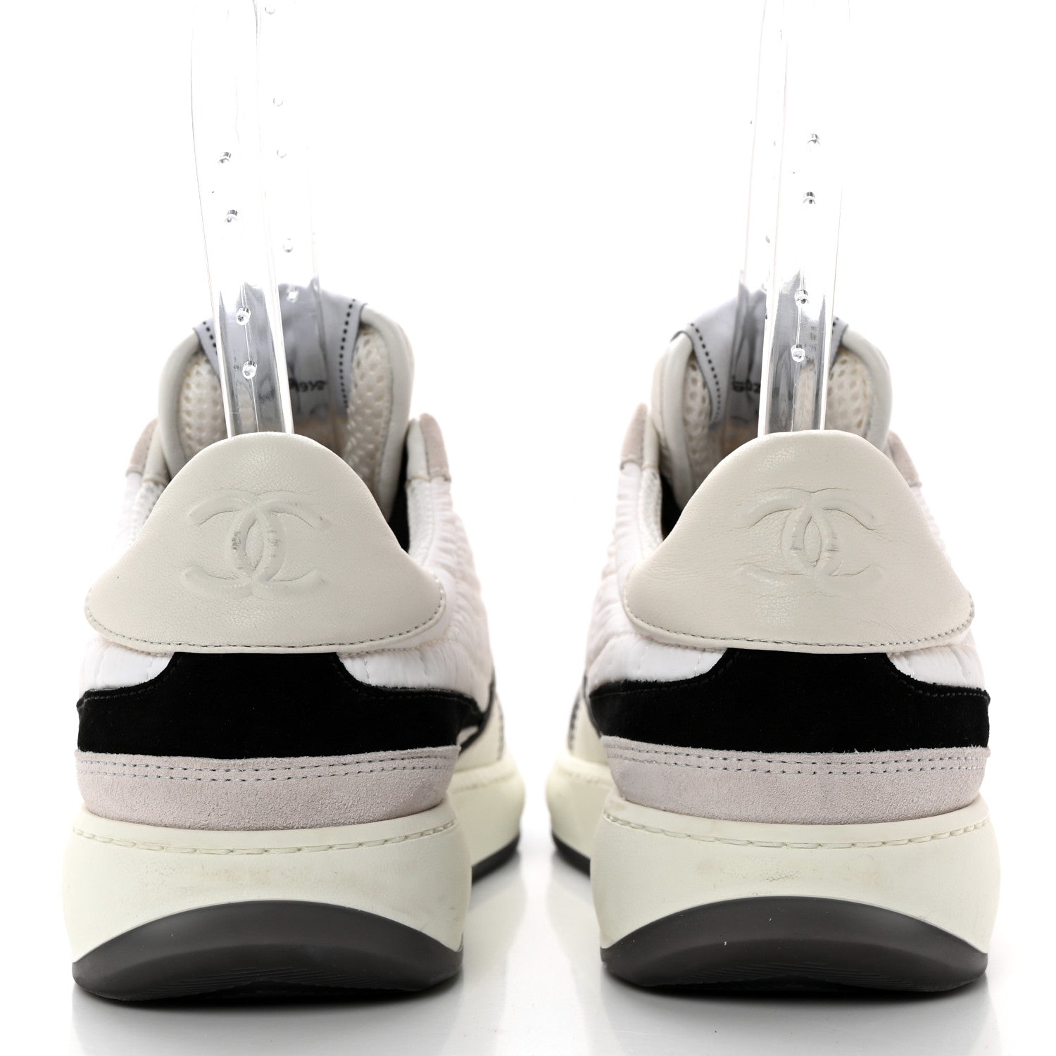 Chanel Suede Fabric Calfskin Womens CC Sneakers 39.5 White Light Gray 5 of 12