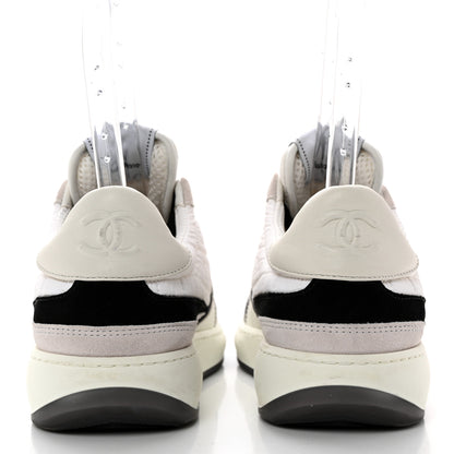 Chanel Suede Fabric Calfskin Womens CC Sneakers 39.5 White Light Gray 5 of 12