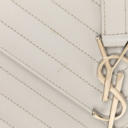 Saint Laurent Grain De Poudre Matelasse Chevron Large Monogram Satchel Light Grey 11 of 11