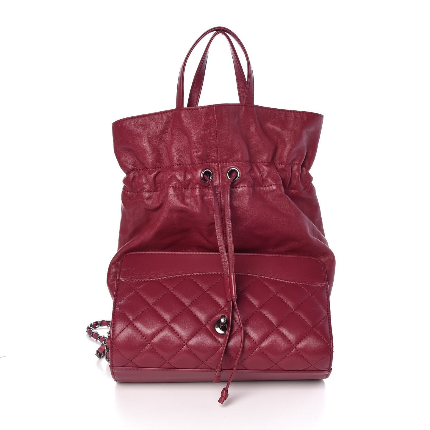 Lambskin Medium Grocery By Chanel Drawstring Shopping Bag Dark Pink