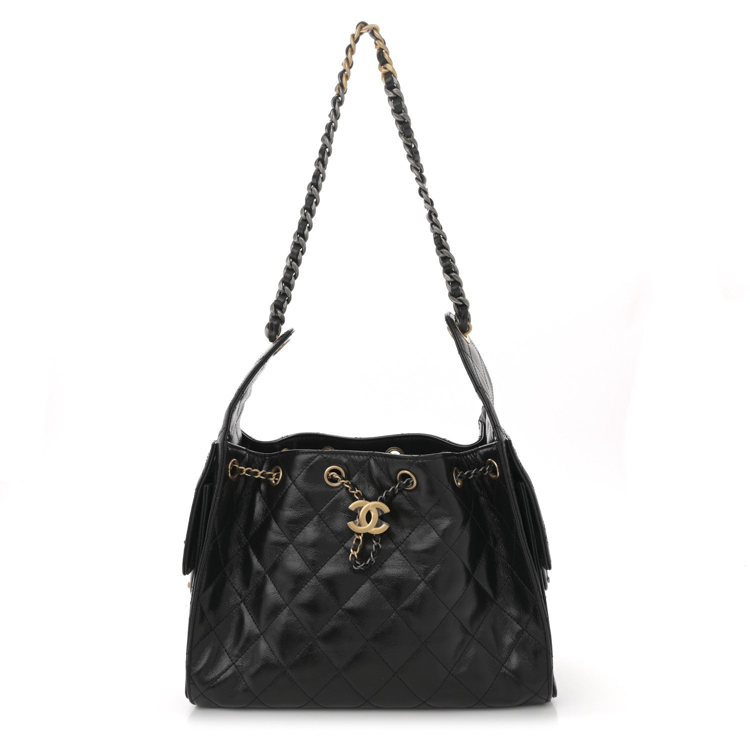 Chanel Shiny Crumpled Calfskin Quilted Small Chanel 25 Handbag Black 1 of 10
