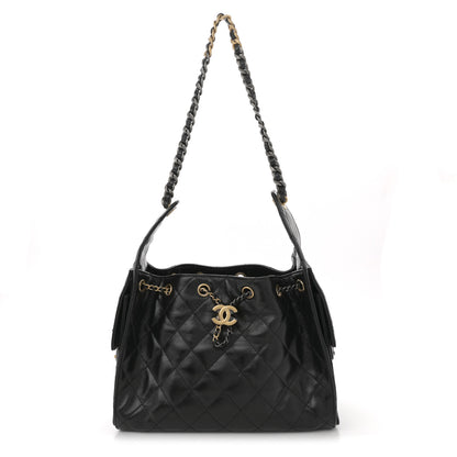 Chanel Shiny Crumpled Calfskin Quilted Small Chanel 25 Handbag Black 1 of 10