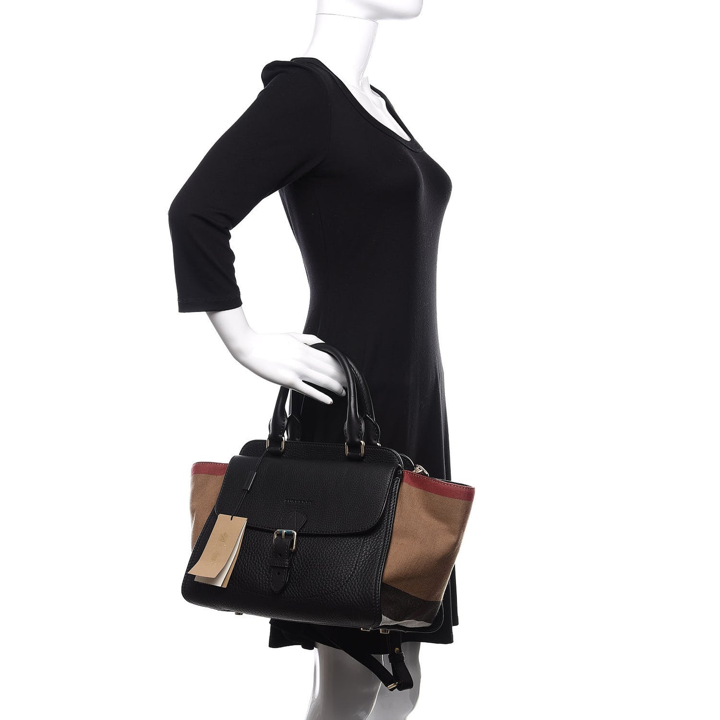 Canvas Mega Check Grained Calfskin Medium Harcourt Satchel Black